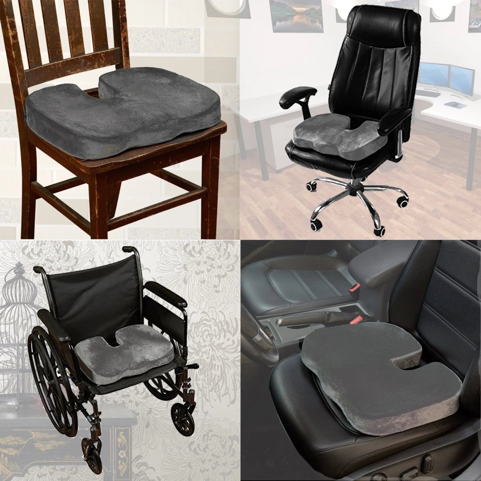 Medium Firm Memory Foam Coccyx Seat Cushion Support Pillow Sciatica Pain Relief Car Office Chair