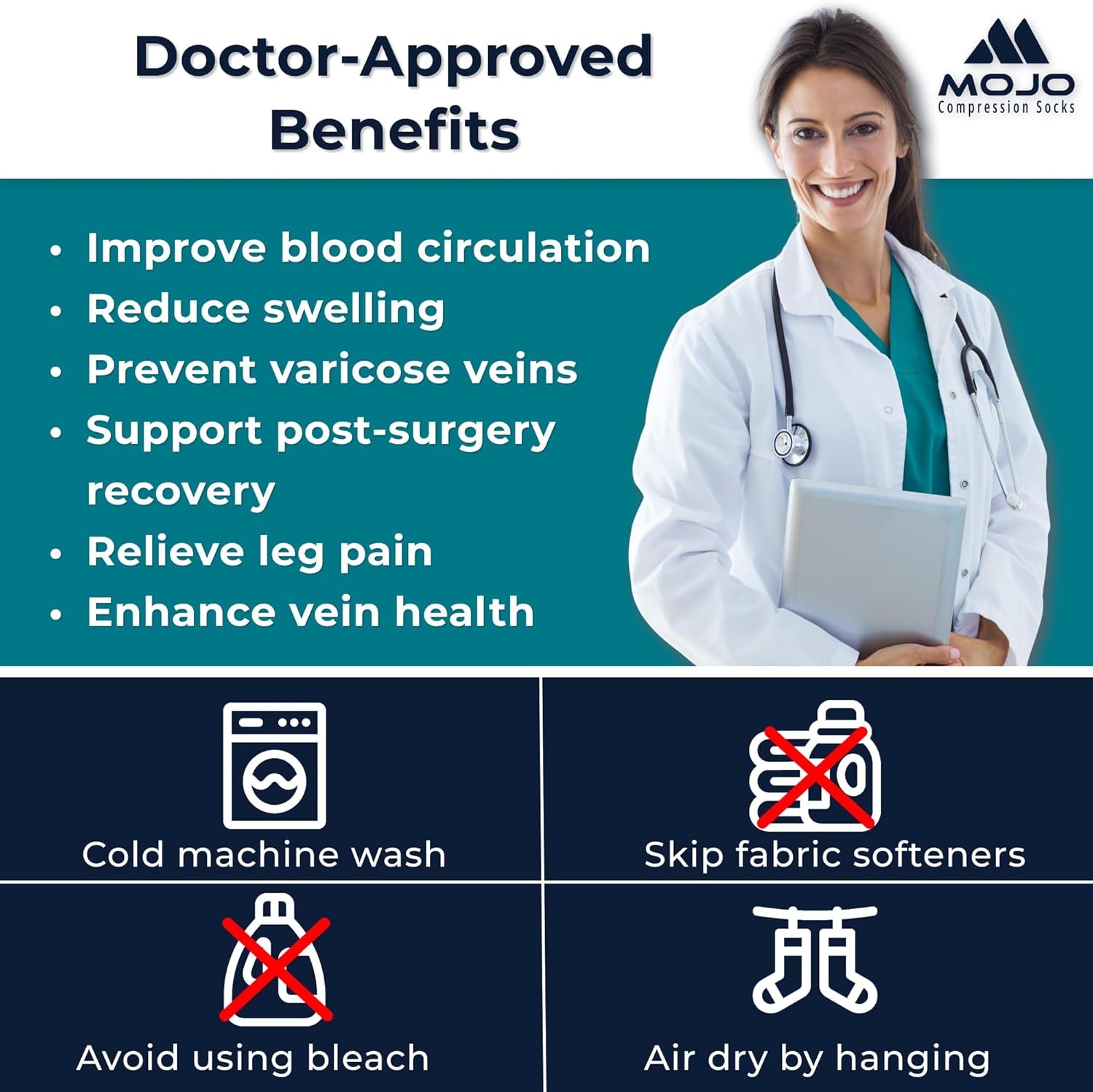 Mojo Medical Compression Socks for Women and Men 20-30Mmhg, Knee High for Pain & Veins Circulation, A601R