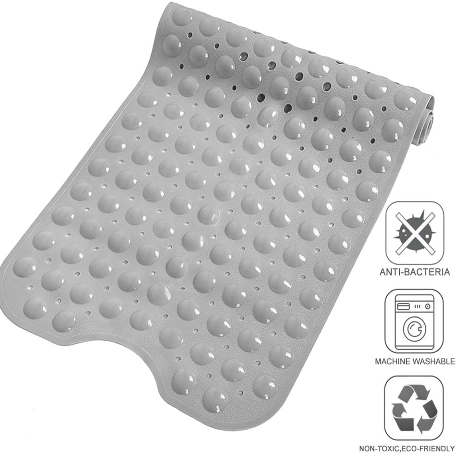 Non Slip Shower Mat for Bathtub with Drain Hole Bathroom Tub Mats Suction Cup 100X40Cm, Gray