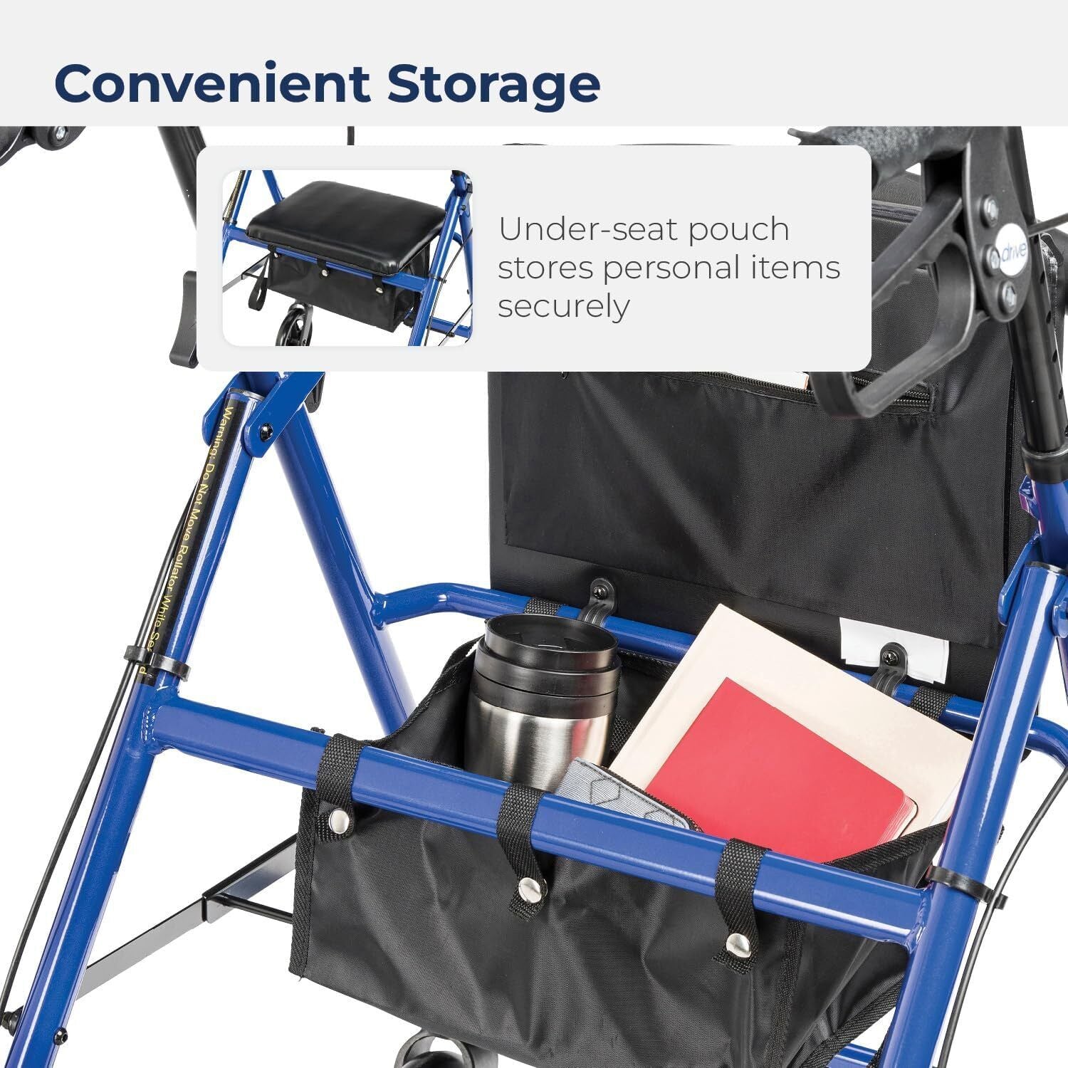 Drive Medical Aluminum Rollator Walker Fold up and Removable Back Support,