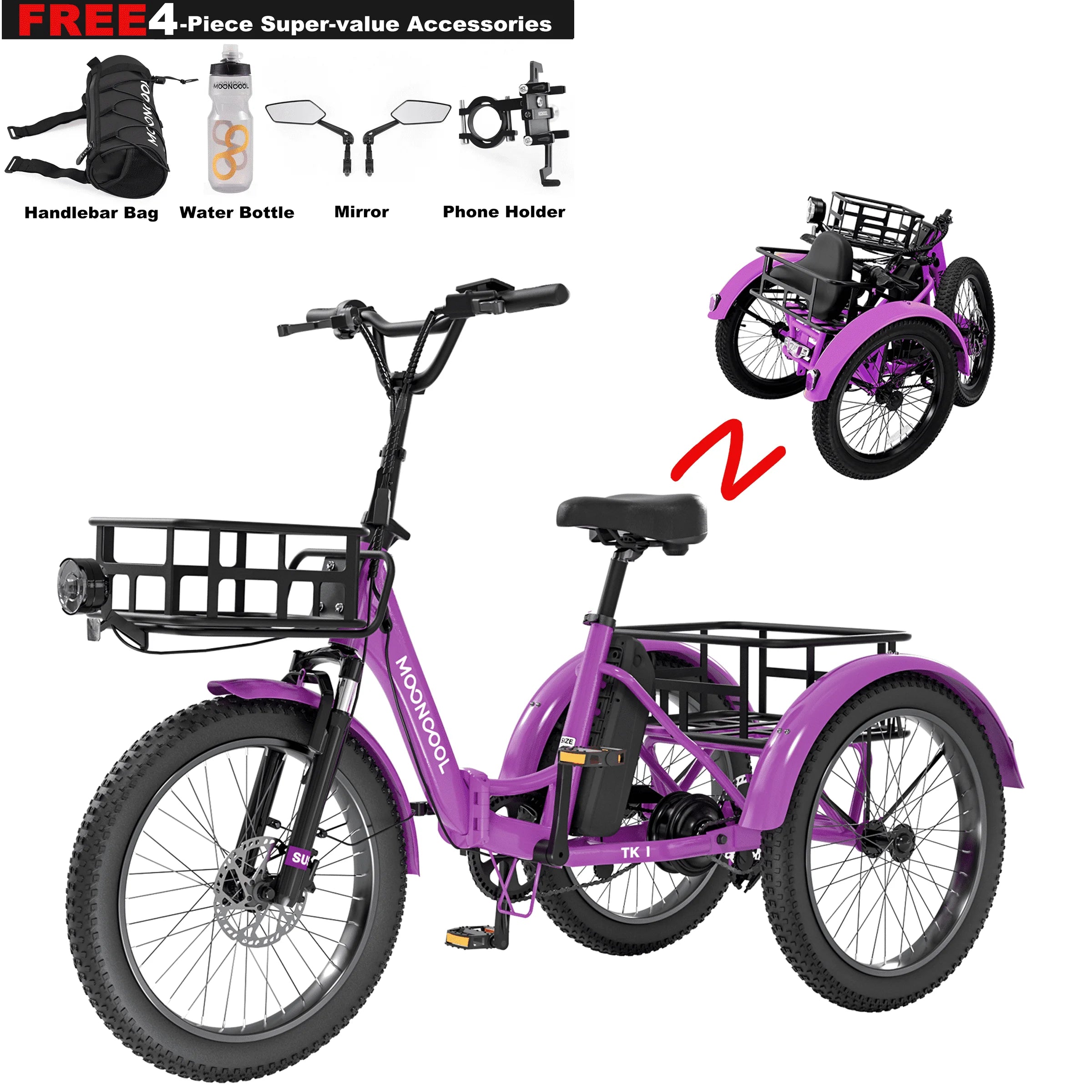 ABORON 3.0 Fat Tire Electric Trike for Senior Foldable E-Bike, 500W Motorized Tricycle Adult 20" Folding 3 Wheel Electric Commute Bike Trike W/48V Battery and Storage Baskets, UL2849