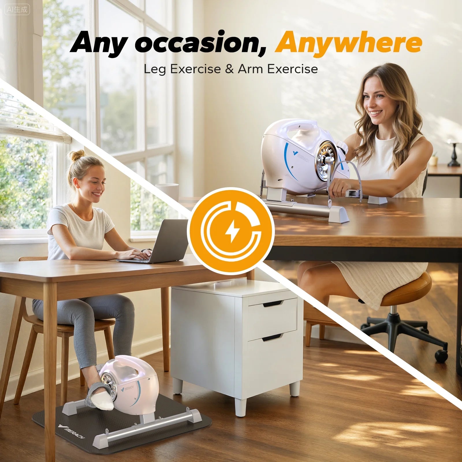 under Desk Bike Pedal Exerciser Indoor Silent Elliptical Machine for Legs and Arms Mini Foot Pedal Exercise Bike with Free App,Non-Slip Mat,2 Resistance Bands