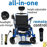 Folding Ultra Lightweight Electric Power Wheelchair, Air Travel Allowed, Heavy Duty, Mobility Motorized, Portable Power Wheelchair (20" Seat Width) (Blue)
