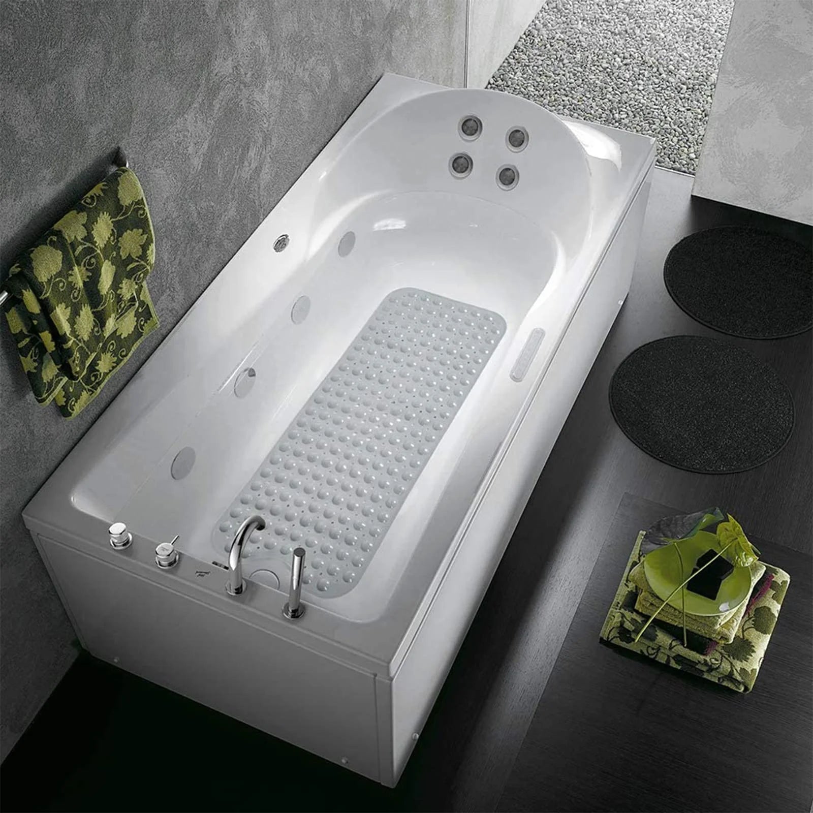 Non Slip Shower Mat for Bathtub with Drain Hole Bathroom Tub Mats Suction Cup 100X40Cm, Gray