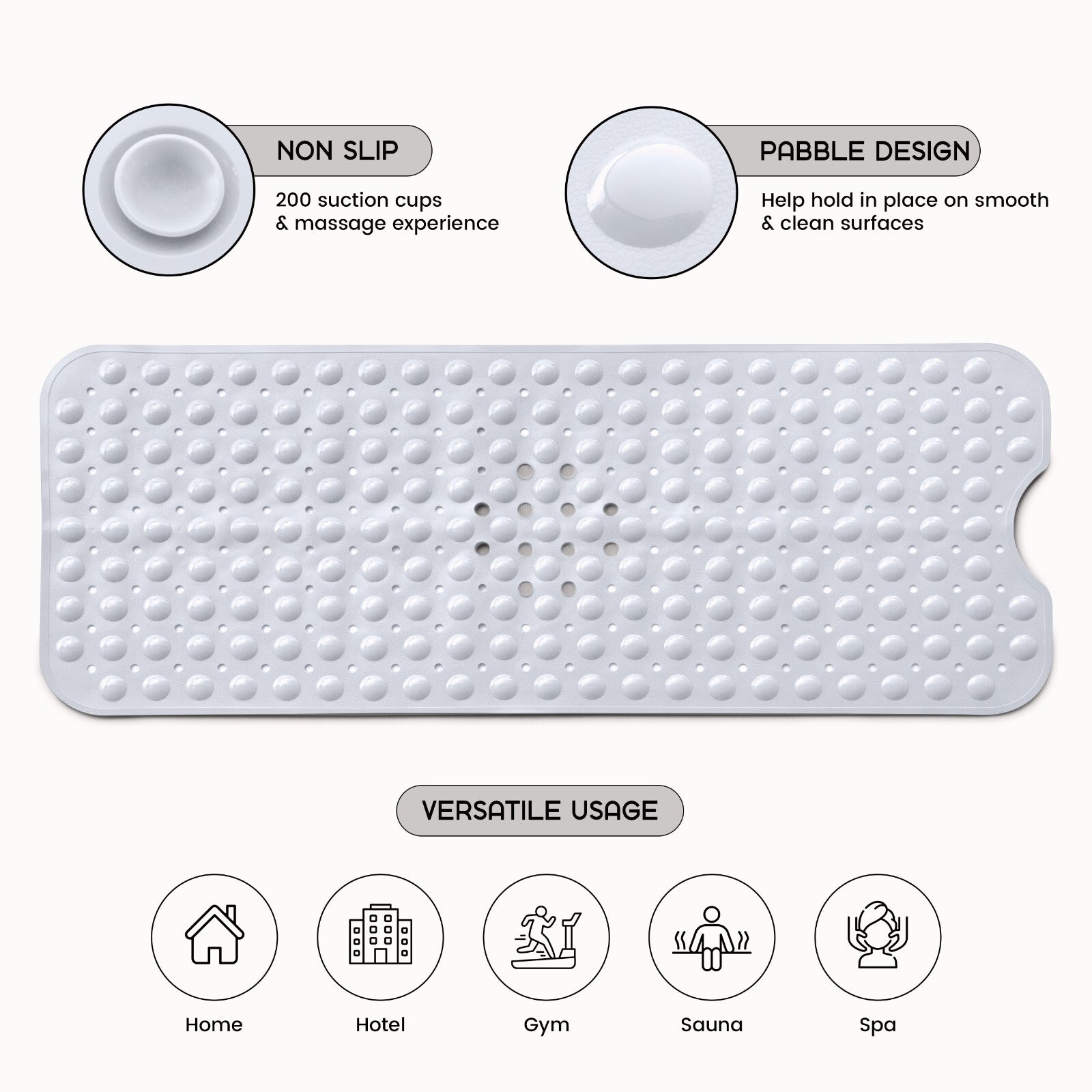 Non-Slip Bath Tub Mat (40 X 16)Inch Extra Long Antibacterial Bathroom Shower Mat