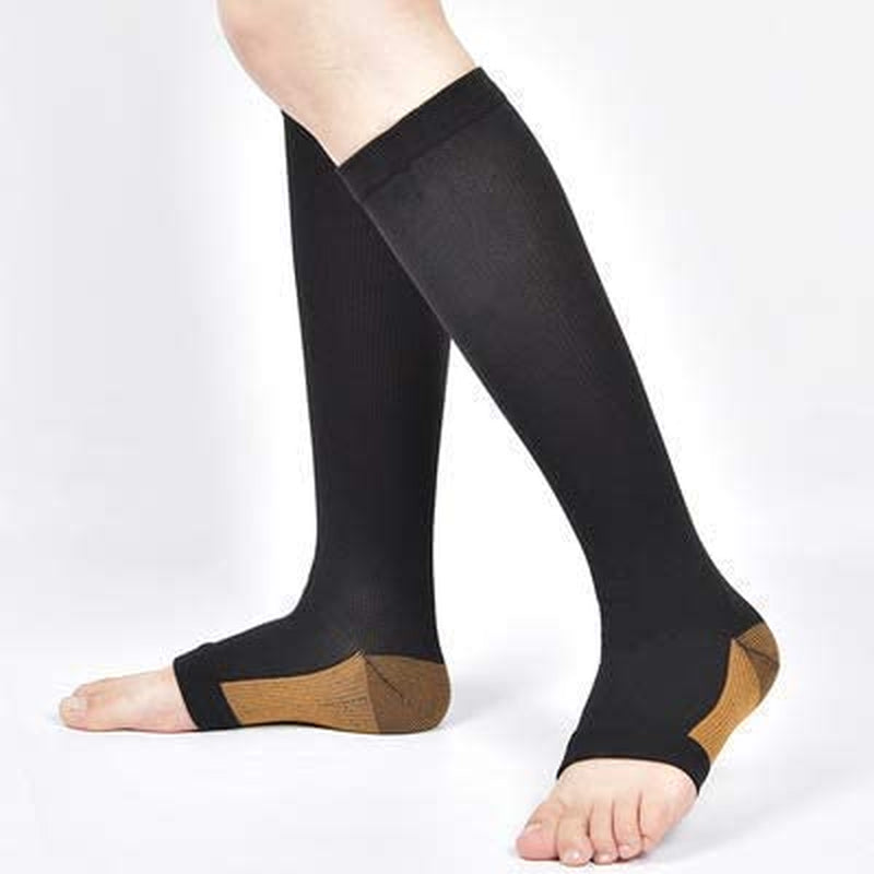 3Pairs Open Toe Toeless Compression Socks(15-20Mmhg) for Men and Women Support Stocking (Black, L/XL)