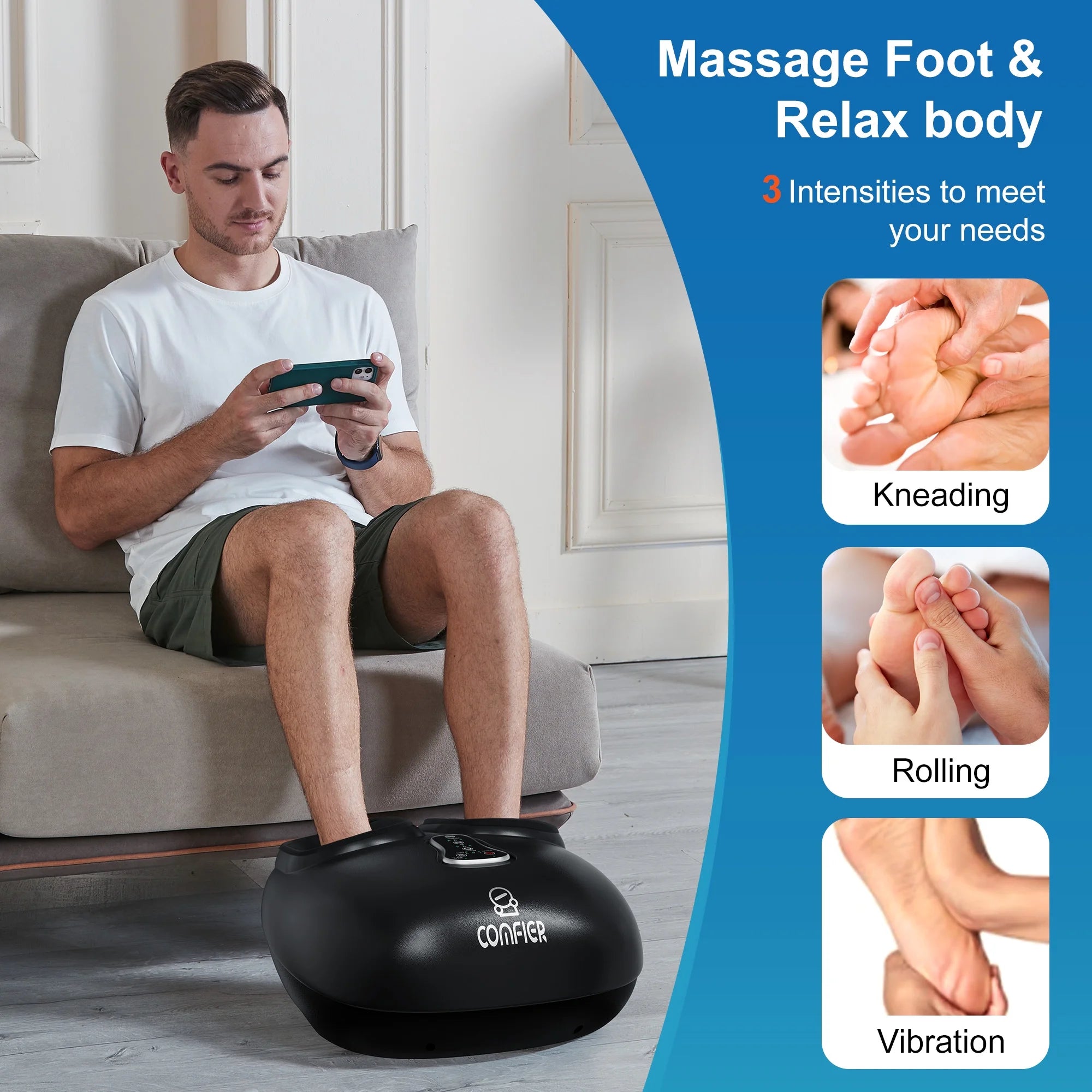 Shiatsu Foot Massager with Heat Deep Kneading Feet Massage Machine for Plantar Fasciitis Blood Circulation Size up to 13-Black