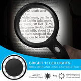 10X Magnifying Glass with 12 LED Lights - Large Lighted Magnifying Glass for Reading, Inspection, Coins, Jewelry, Exploring