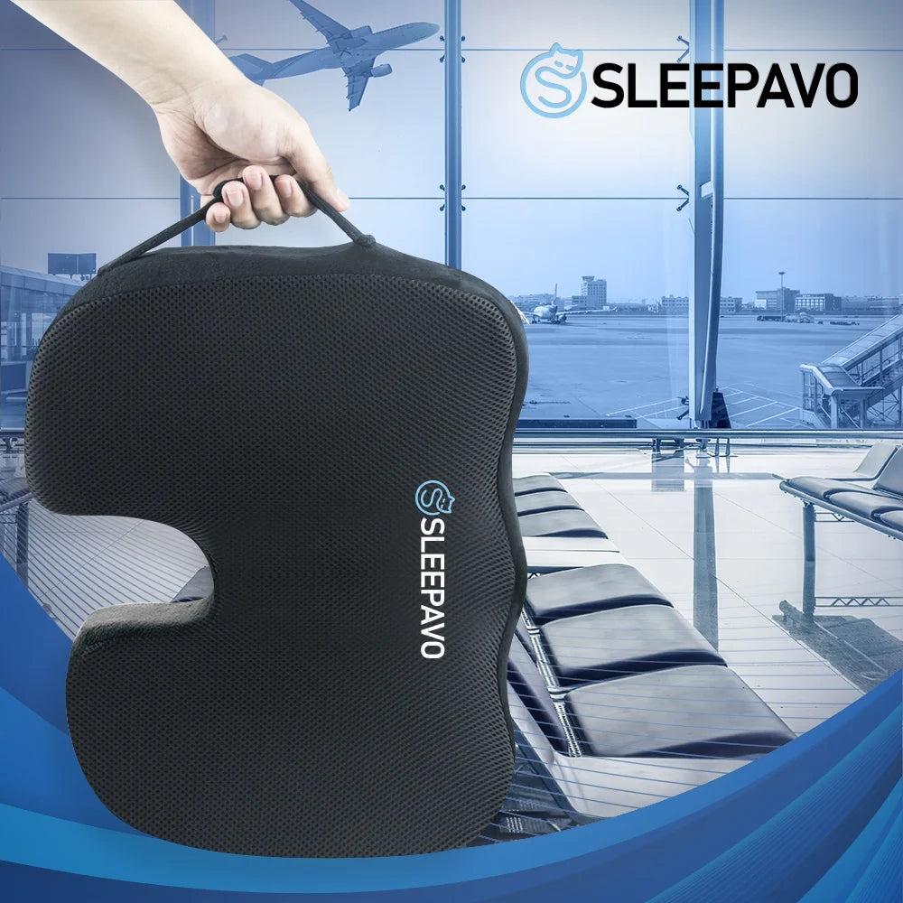 Seat Cushion - Office Chair Cushion for Sciatica Pain Relief, Washable Seat Cushion for Tailbone Pain Relief - Back Support Pillow - Seat Cushion for Car (Black)