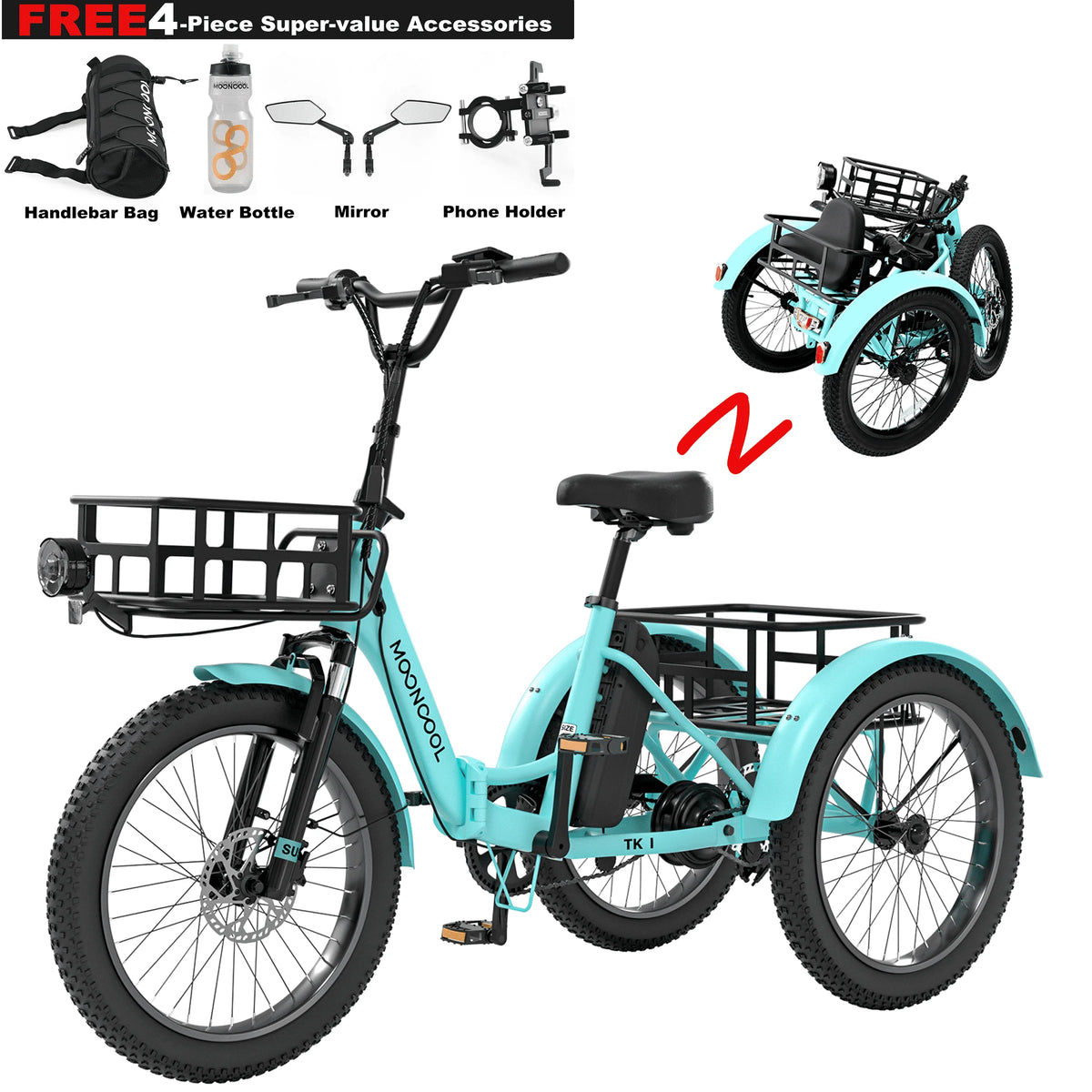 ABORON 3.0 Fat Tire Electric Trike for Senior Foldable E-Bike, 500W Motorized Tricycle Adult 20" Folding 3 Wheel Electric Commute Bike Trike W/48V Battery and Storage Baskets, UL2849