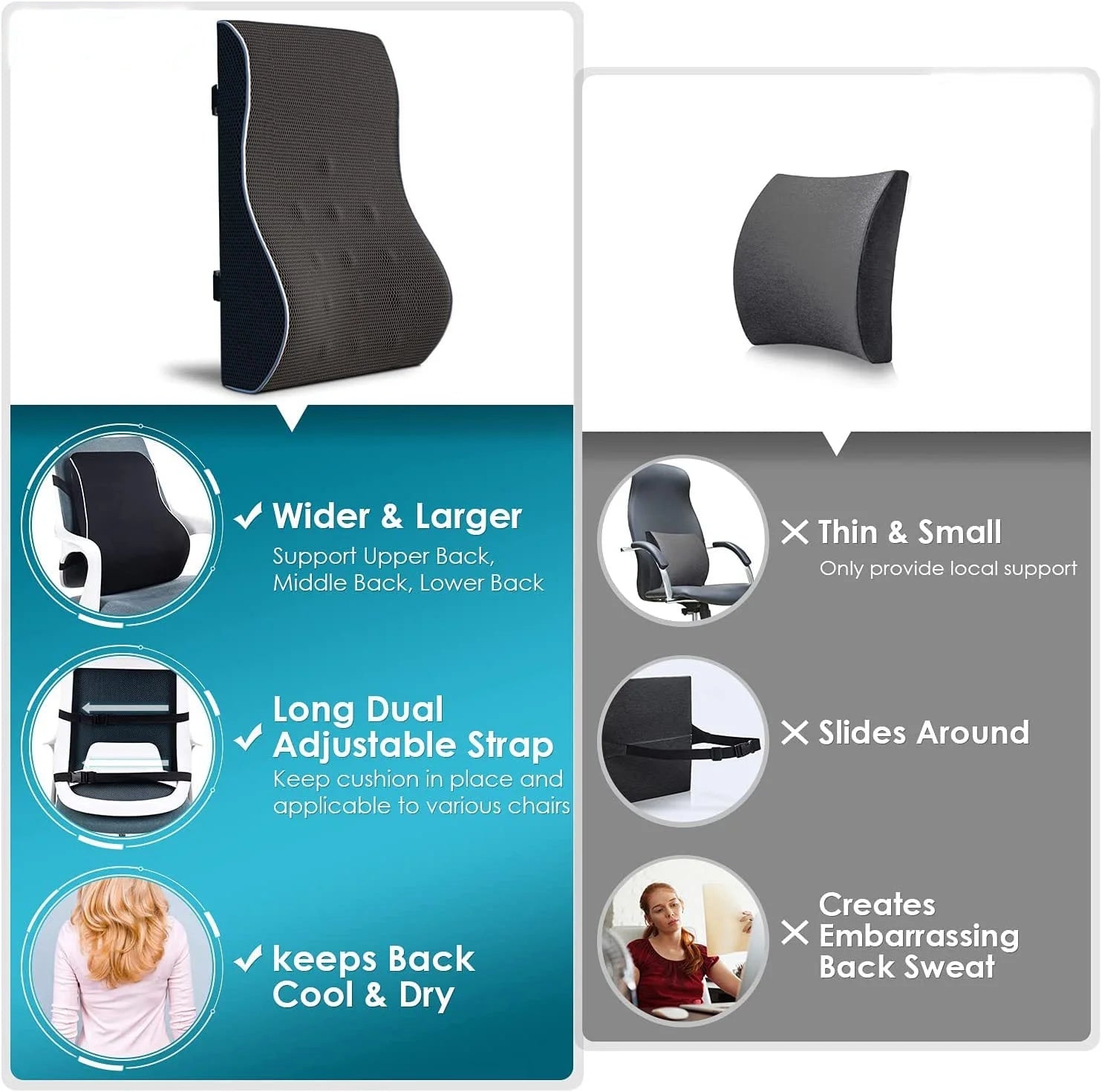 Lumbar Support Pillow for Office Chair, Car Back Support Pillow, Gaming Chairs Back Pillow |Memory Foam Back Cushion with Adjustable Straps, Breathable Mesh Cover & Pain Relief Design