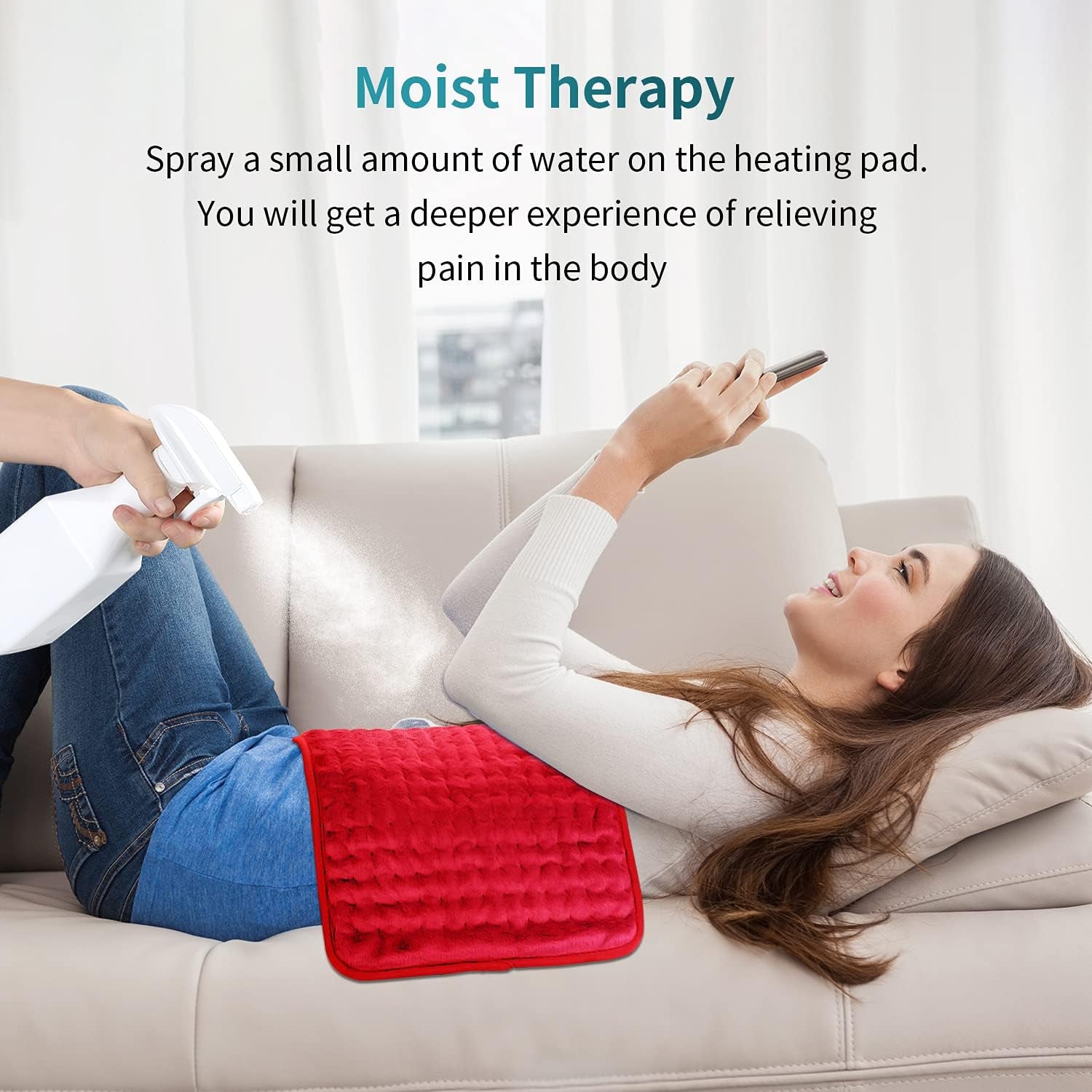 Heating Pad for Back Pain Relief and Cramp,Extra Large[12"X24"] Dry and Moist Therapy Fast Heating, Machine-Washable, Ultra-Soft Microplush, Auto Shut-Off, Heat Pad for Neck and Shoulders-Red
