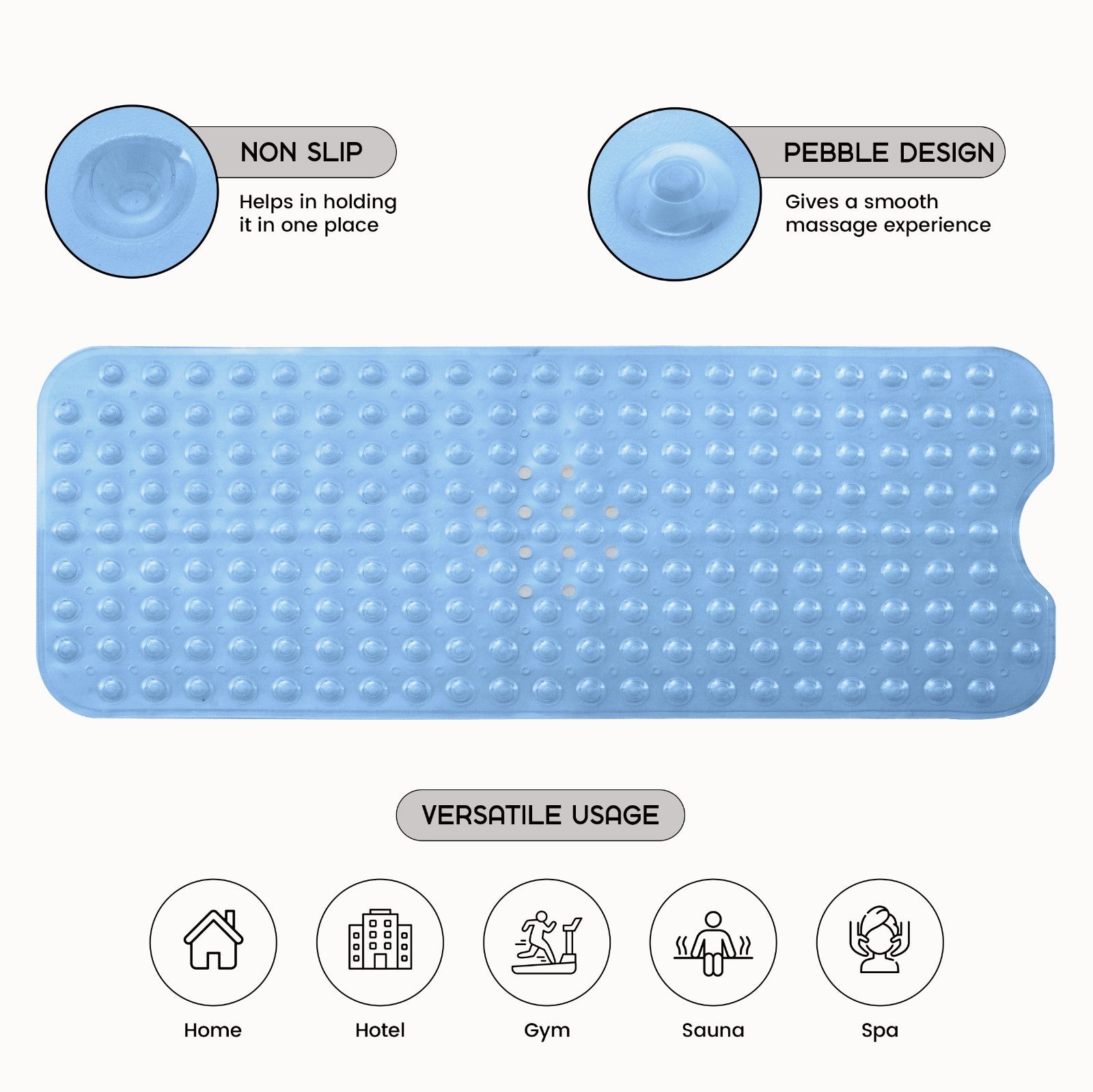 Non-Slip Bath Tub Mat (40 X 16)Inch Extra Long Antibacterial Bathroom Shower Mat